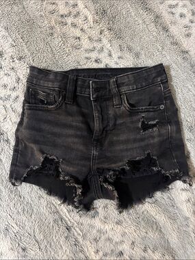 American Eagle Outfitters Black Distressed Denim Jean Shorts next level stretch